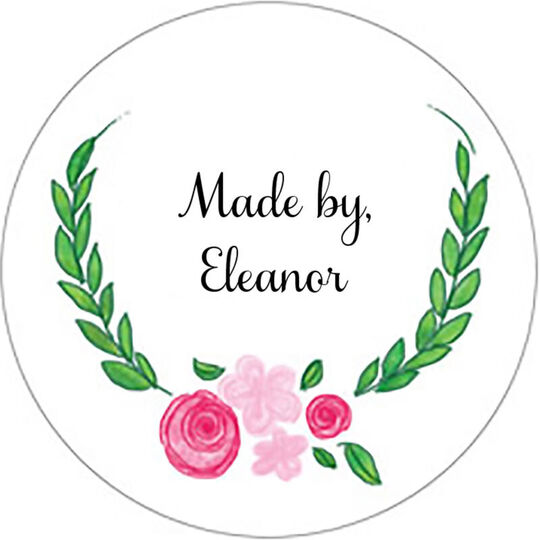 Pink Flower Wreath Round Gift Stickers